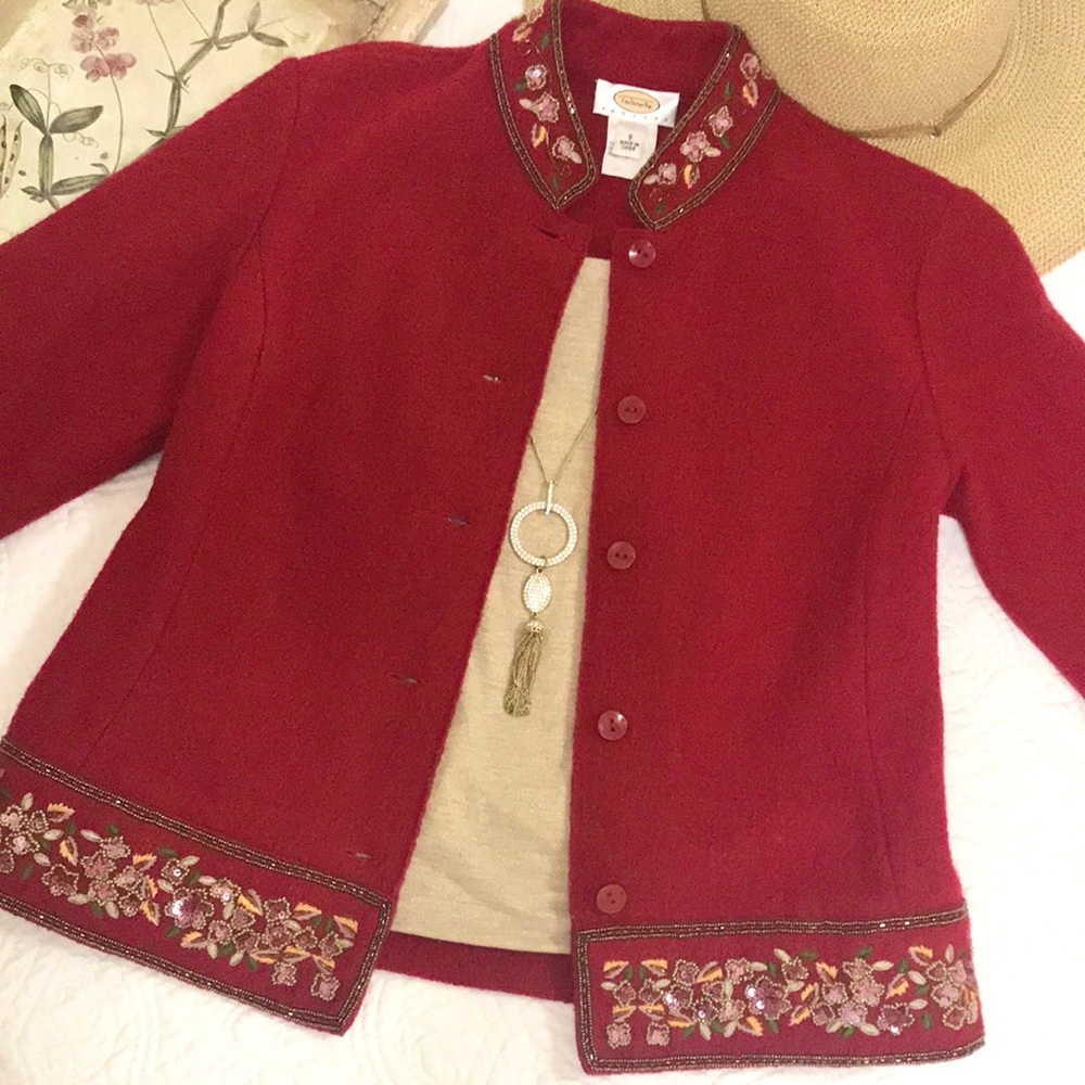Talbots Holiday Ready Embellished Boiled Wool Jacket